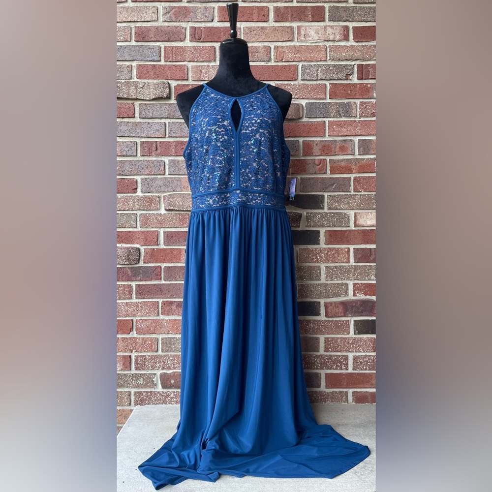 NW Woman Plus Size  16W Peacock Nude Blue  Gown Dress Sequins Sleeveless NWT